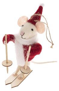 Vánoční závěsná dekorace Myška na lyžích, 5 x 11 cm