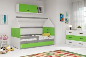 Dětská postel Domi 1 80x160, bílá/šedá/zelená
