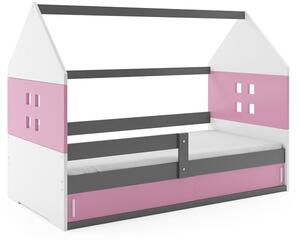 Dětská postel Domi 1 80x160, bílá/šedá/růžová