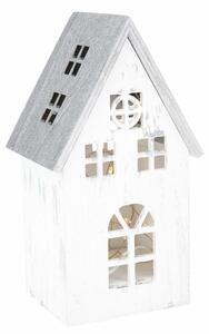 Vánoční dřevěná LED dekorace Light house vintage bílá, 11,7 x 21,2 x 9,7 cm