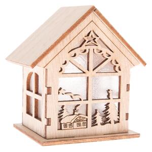 Dřevěný LED domeček Christmas cabin hnědá, 8 x 6,5 x 5,5 cm
