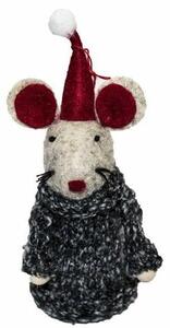 Vánoční závěsná dekorace Myška s čepicí, 5 x 14 cm