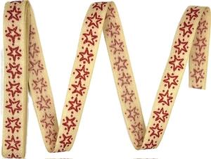 Vánoční stuha RED STAR NATUR potisk hvězdy červené 15mm x 2m (5,- Kč/m)