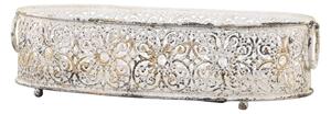 Krémový antik dekorační kovový podnos / svícen Lace - 17*9,5 cm