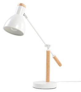 Bílá stolní lampa z dřeva a kovu PECKOS