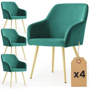 Set 4x jídelní čalouněná židle EVORIA - láhvově zelená / zlatá