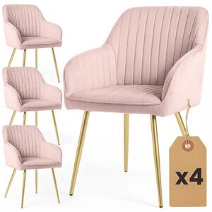 Set 4x čalouněná jídelní židle FURELIA - starorůžová / zlatá