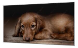 Ochranná deska ležící pes hnědý jezevčík - 52x60cm / S lepením na zeď
