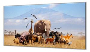Ochranná deska skupina afrických zvířat pod Klilimajaro - 52x60cm / S lepením na zeď