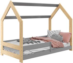 Dětská postel Domek 80x160 cm D5 + rošt a matrace ZDARMA - borovice - šedá