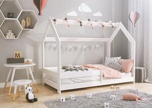 Dětská postel Domek 80x160 cm D5 + rošt a matrace ZDARMA - bílá - borovice