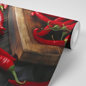 Samolepící fototapeta deska s chili papričkami