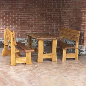KULHÁNEK Zahradní dubová sestava - stůl, 2x lavice s opěradlem (rustikální provedení) Délka: individuální, Odstín nátěru: olej - teak