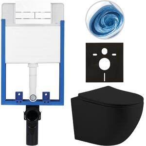 Kompletní podomítkový WC set Lite/Cesso - černá matná - WC tlačítko Line, bílá - k zazdění - 49x36 cm
