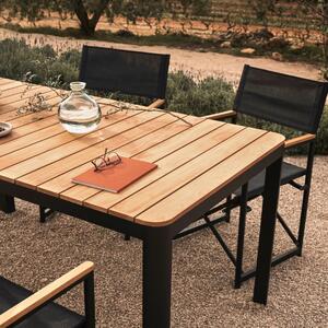 Teakový zahradní jídelní stůl Kave Home Bona s černou podnoží 200 x 100 cm
