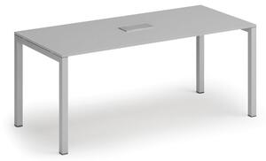 Jednací stůl PRIMO SQUARE, 180x80 cm, šedá + stolní zásuvka TYP II, stříbrná