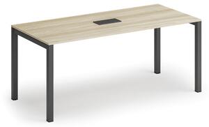 Jednací stůl PRIMO SQUARE, 180x80 cm, dub přírodní + stolní zásuvka TYP I, černá