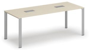 Stůl INFINITY 2000 x 900 x 750, bříza + 2x stolní zásuvka TYP III, stříbrná