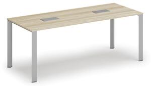 Stůl PRIMO INFINITY 2000 x 900 x 750, dub přírodní + 2x stolní zásuvka TYP I, stříbrná