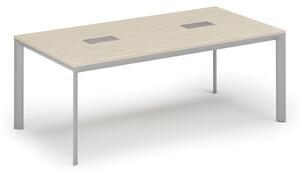 Stůl INVITATION 2000 x 1000 x 740, šedá + 2x stolní zásuvka TYP I, stříbrná