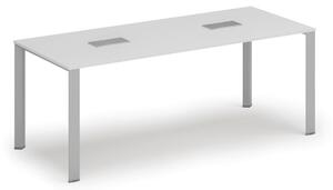 Stůl PRIMO INFINITY 2000 x 900 x 750, bílá + 2x stolní zásuvka TYP I, stříbrná