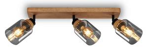 BRILONER Briloner Royk stropní bodové svítidlo, kouřové sklo, nastavitelné, 3-ramenné, dřevěná základna BRI 2486035