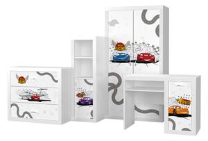 Šatní skříň FILIP 2D s motivem BLESK MCQUEEN - Auta/Cars (Bílá)