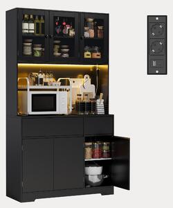 BEALIFE Skříňka na nádobí AP120 100 x 38,5 x 180 cm | Skříňka na nádobí do kuchyně a jídelny | Černá/bílá