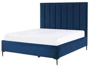 Sametová postel s úložným prostorem 140 x 200 cm modrá SEZANNE