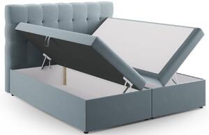 Světle modrá sametová dvoulůžková postel boxspring MICADONI Mamaia 160 x 200 cm