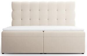 Světle béžová sametová dvoulůžková postel boxspring MICADONI Mamaia 160 x 200 cm