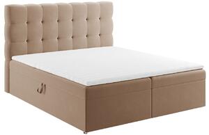 Béžová sametová dvoulůžková postel boxspring MICADONI Mamaia 180 x 200 cm
