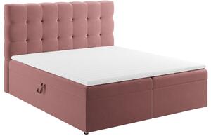 Růžová sametová dvoulůžková postel boxspring MICADONI Mamaia 180 x 200 cm