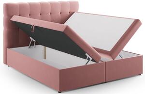 Růžová sametová dvoulůžková postel boxspring MICADONI Mamaia 160 x 200 cm