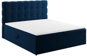 Královsky modrá sametová dvoulůžková postel boxspring MICADONI Mamaia 180 x 200 cm