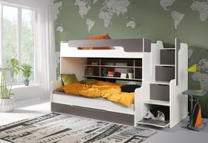Patrová postel HARRY pro 3 osoby včetně úložného prostoru (Šedá)