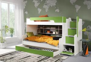Patrová postel HARRY pro 3 osoby včetně úložného prostoru (Zelená)