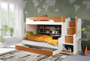 Patrová postel HARRY pro 3 osoby včetně úložného prostoru (Oranžová)