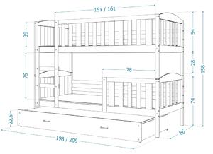 Patrová postel JAKUB pro 3 osoby s přistýlkou (Bílá), Modrá