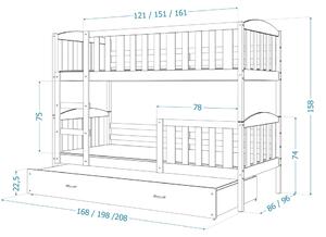 Patrová postel JAKUB včetně úložného prostoru (Šedá), Bílá