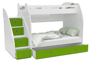 Patrová postel ZUZKA s úložným prostorem (různé barvy), Zelená