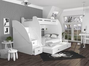 Patrová postel ZUZKA pro 3 osoby s přistýlkou (různé barvy), Bílá