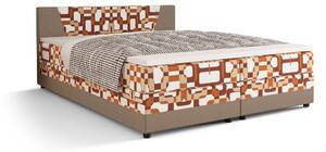 Manželská postel Boxspring 160 cm Linda (vzor + světle hnědá) (s matrací a úložným prostorem). 1046626