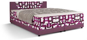Manželská postel Boxspring 160 cm Linda (vzor + fialová) (s matrací a úložným prostorem). 1046628