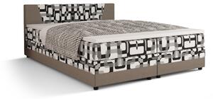 Manželská postel Boxspring 140 cm Linda (vzor + šedohnědá) (s matrací a úložným prostorem). 1046625