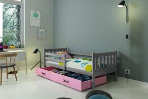 Dětská postel Carino - 1 osoba, 80x190 s úložného prostoru – Grafit, Růžová
