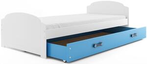 Dětská postel Lili - 2 osoby, 90x200 s výsuvnou přístýlkou – Bílá, Modrá