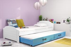 Dětská postel Lili - 2 osoby, 90x200 s výsuvnou přístýlkou – Bílá, Modrá
