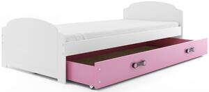 Dětská postel Lili - 2 osoby, 90x200 s výsuvnou přístýlkou – Bílá, Růžová