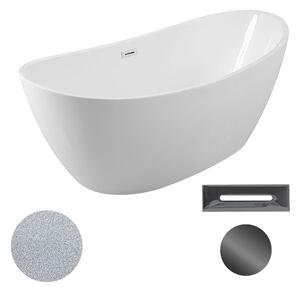 Besco Akrylátová volně stojící vana Ayla Glam S 170x80 Barva: Bílá/stříbrná, Rozměry (cm): 170x80, Typ a barva výpustě: Click-Clack s přepadem, grafit
